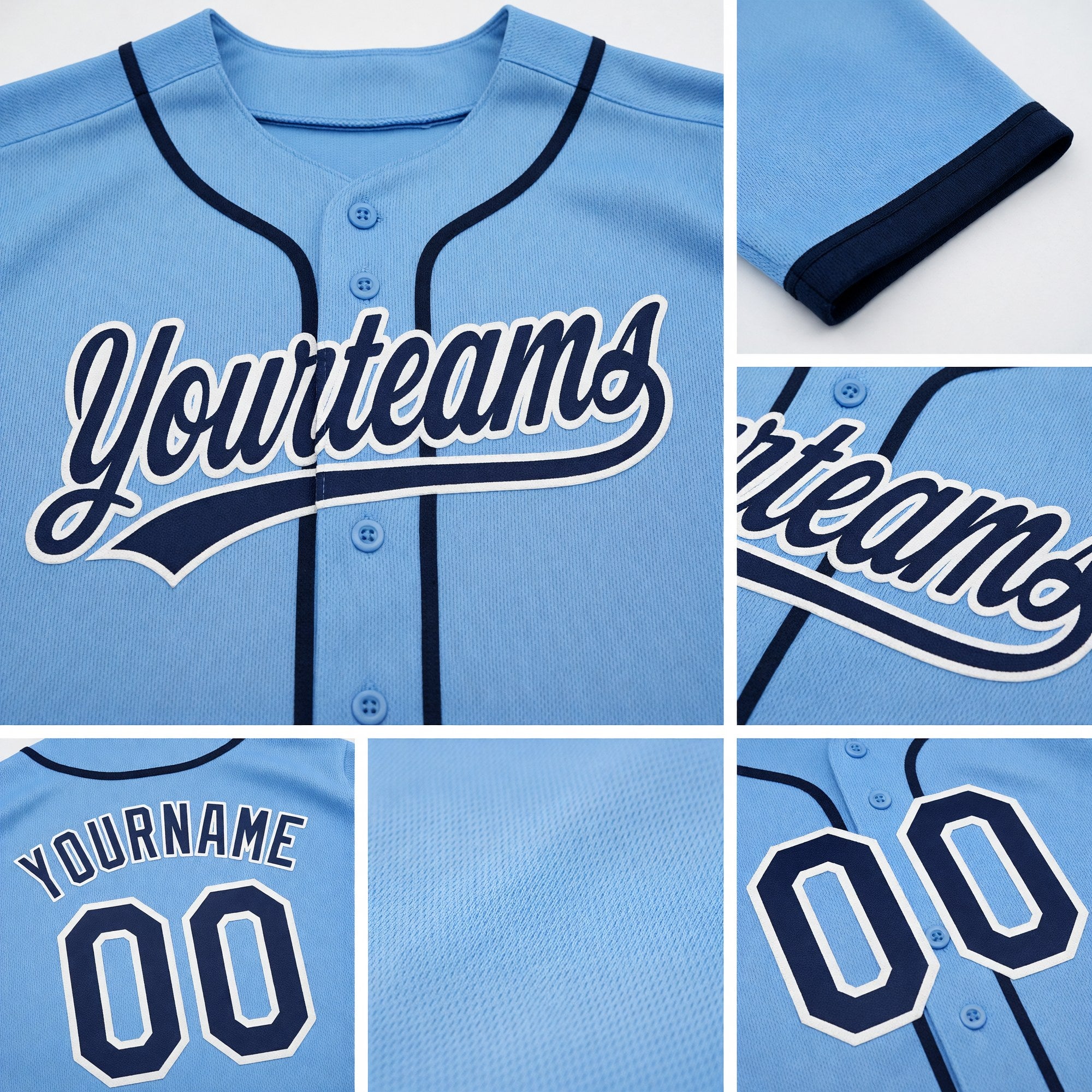 Custom Stitched Light Blue Navy-White Baseball Pullover Sweatshirt Hoodie detail