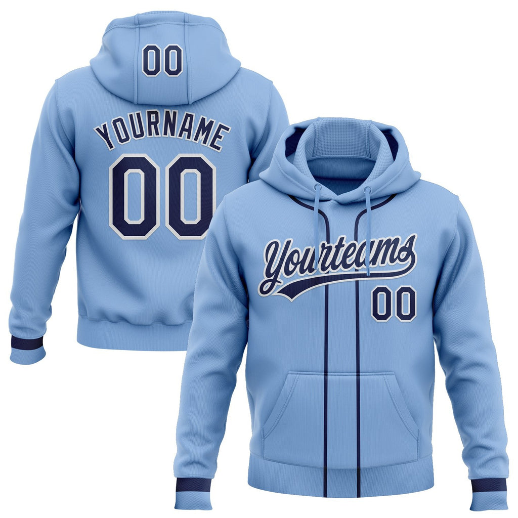 Custom Stitched Light Blue Navy-White Baseball Pullover Sweatshirt Hoodie photo 1