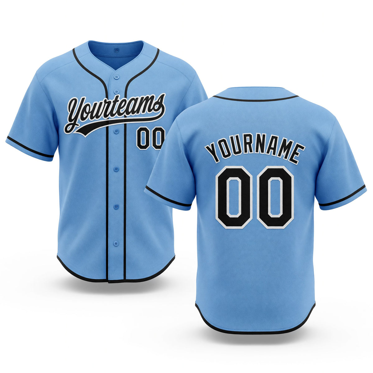 Custom Stitched Light Blue Black-White Baseball Pullover Sweatshirt Hoodie