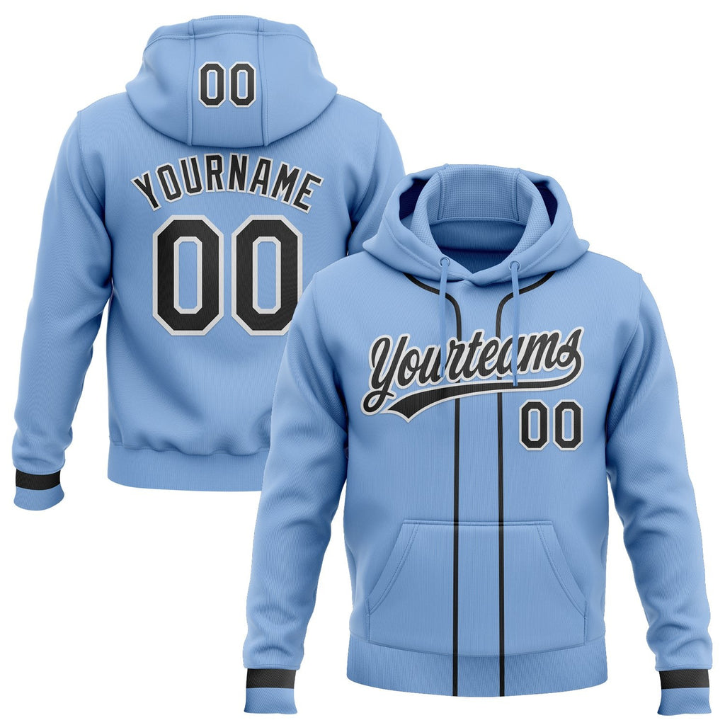 Custom Stitched Light Blue Black-White Baseball Pullover Sweatshirt Hoodie photo 1