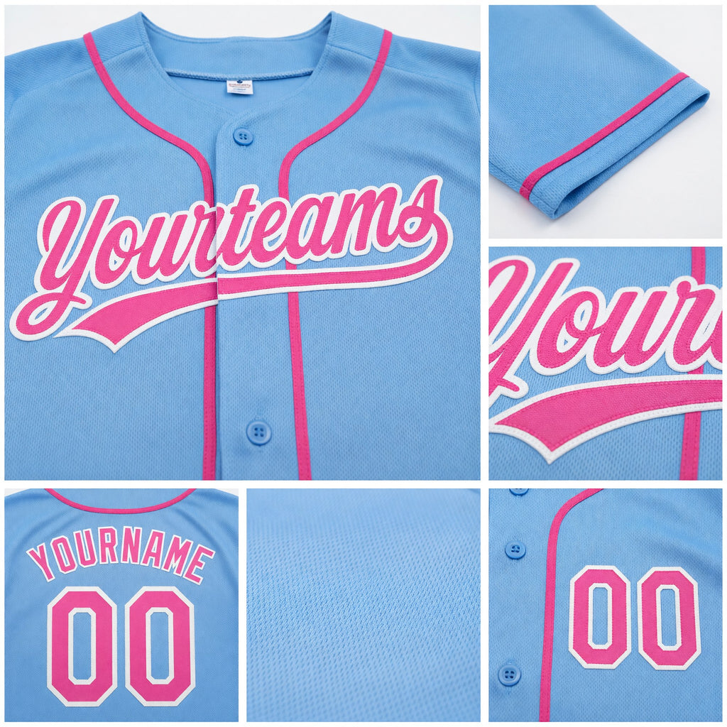 Custom Stitched Light Blue Pink-White Baseball Pullover Sweatshirt Hoodie detail
