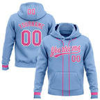 Custom Stitched Light Blue Pink-White Baseball Pullover Sweatshirt Hoodie photo 1