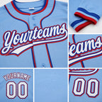 Custom Stitched Light Blue White Royal-Red Baseball Pullover Sweatshirt Hoodie detail