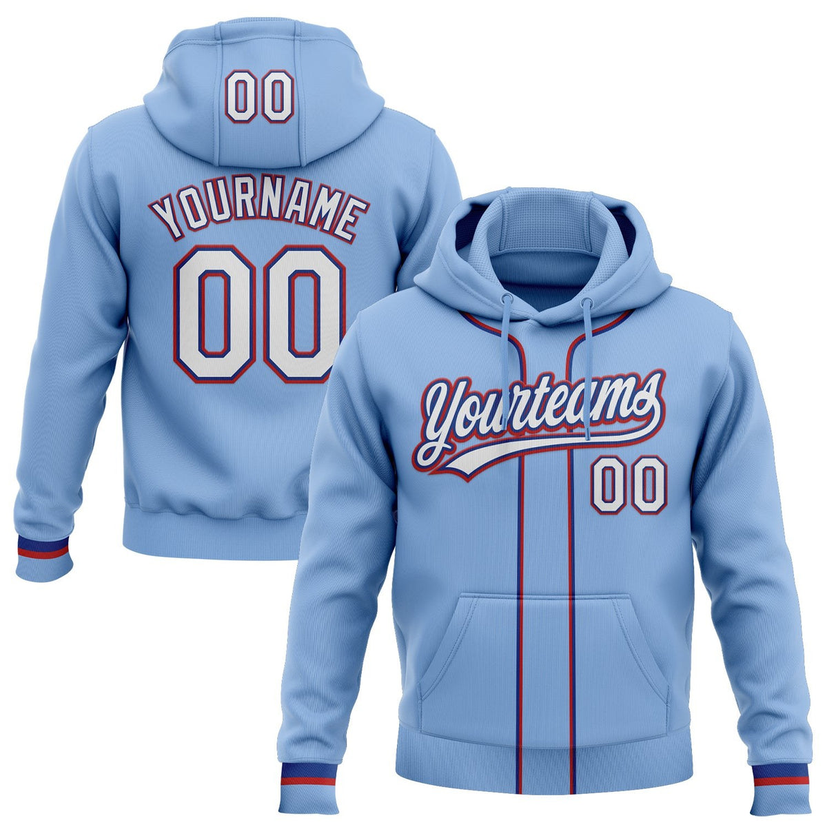 Custom Stitched Light Blue White Royal-Red Baseball Pullover Sweatshirt Hoodie photo 1