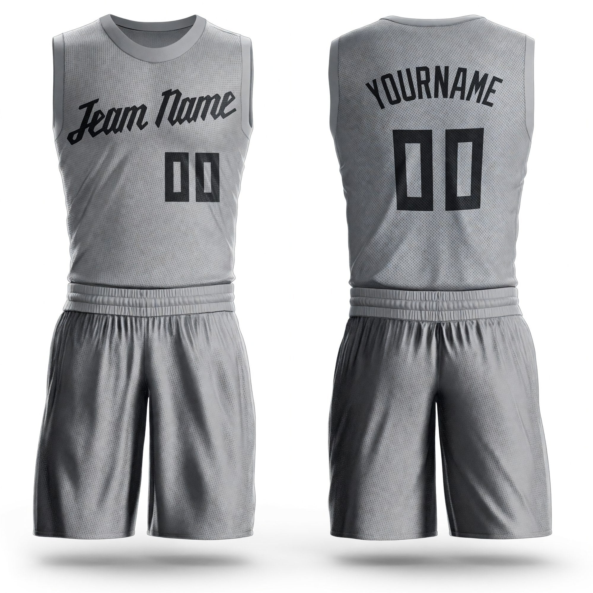 Custom Gray Black Round Neck Basketball Uniform Jersey