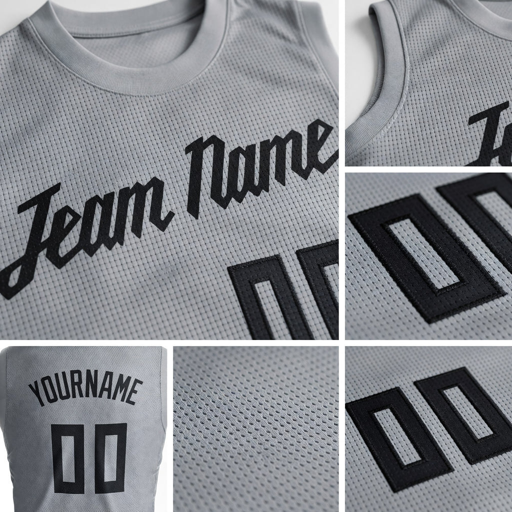 Custom Gray Black Round Neck Basketball Uniform Jersey detail