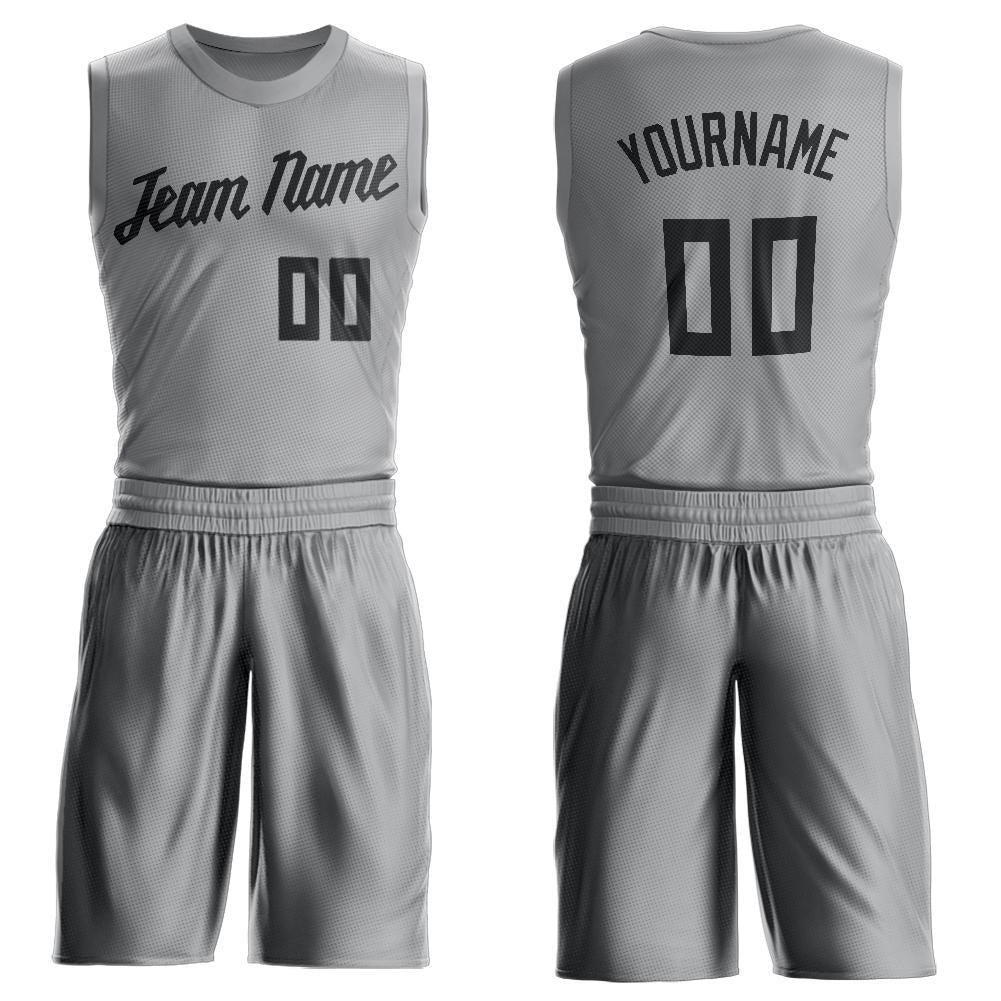 Custom Gray Black Round Neck Basketball Uniform Jersey photo 1