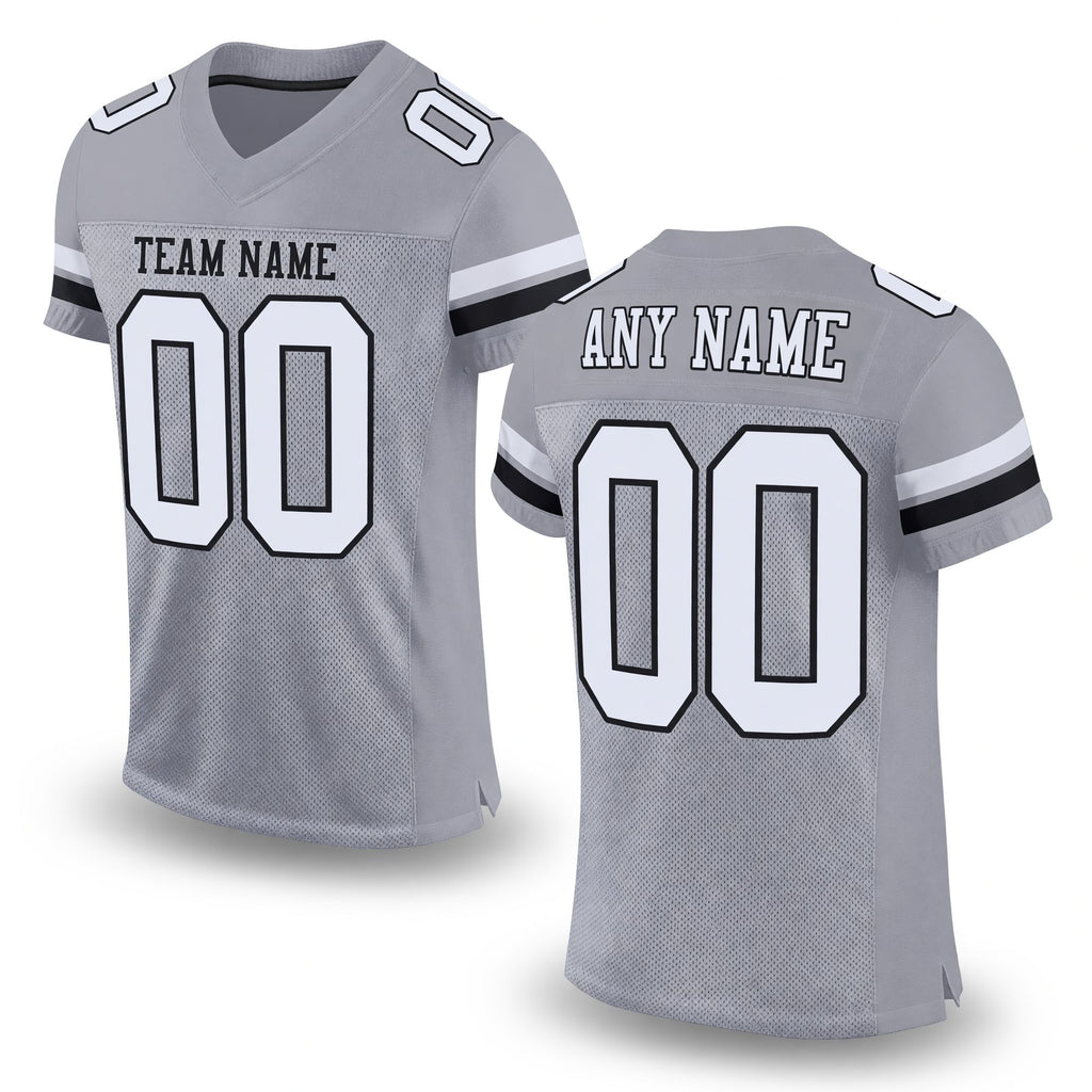 Custom Light Gray White-Black Mesh Authentic Football Jersey