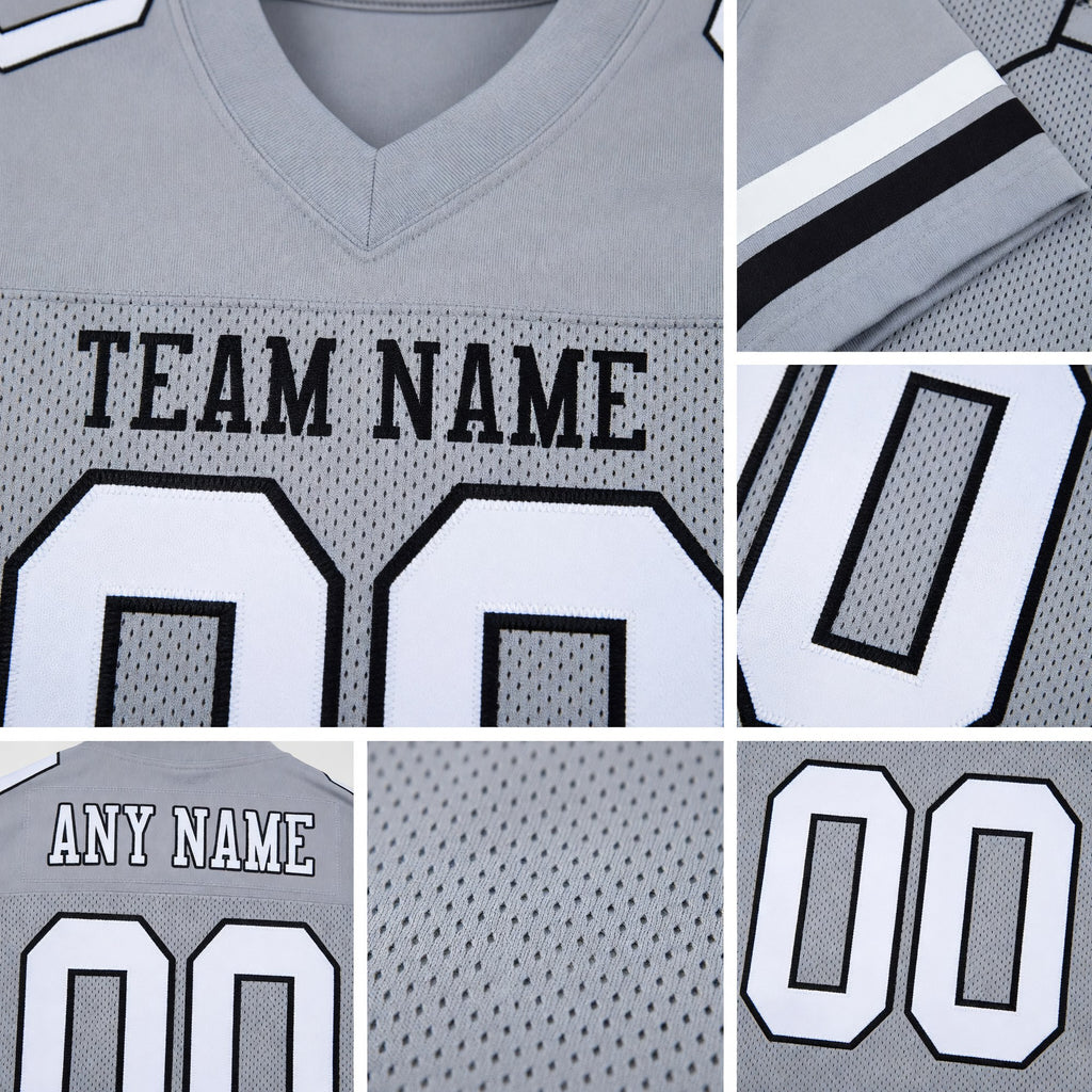 Custom Light Gray White-Black Mesh Authentic Football Jersey detail