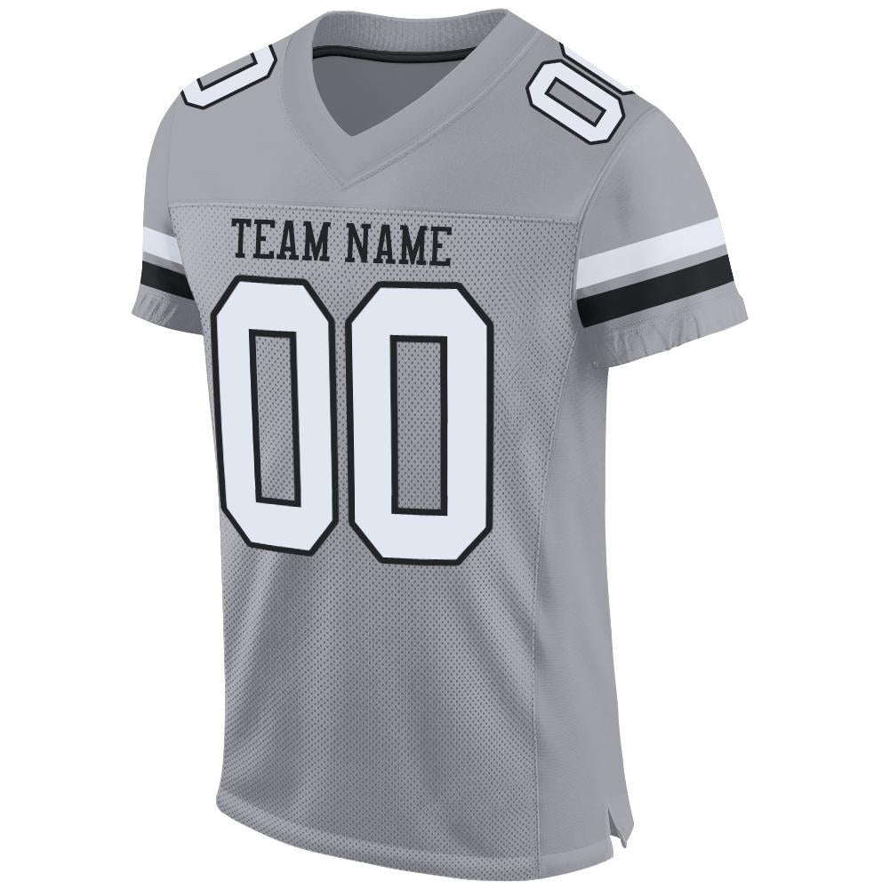 Custom Light Gray White-Black Mesh Authentic Football Jersey photo 1