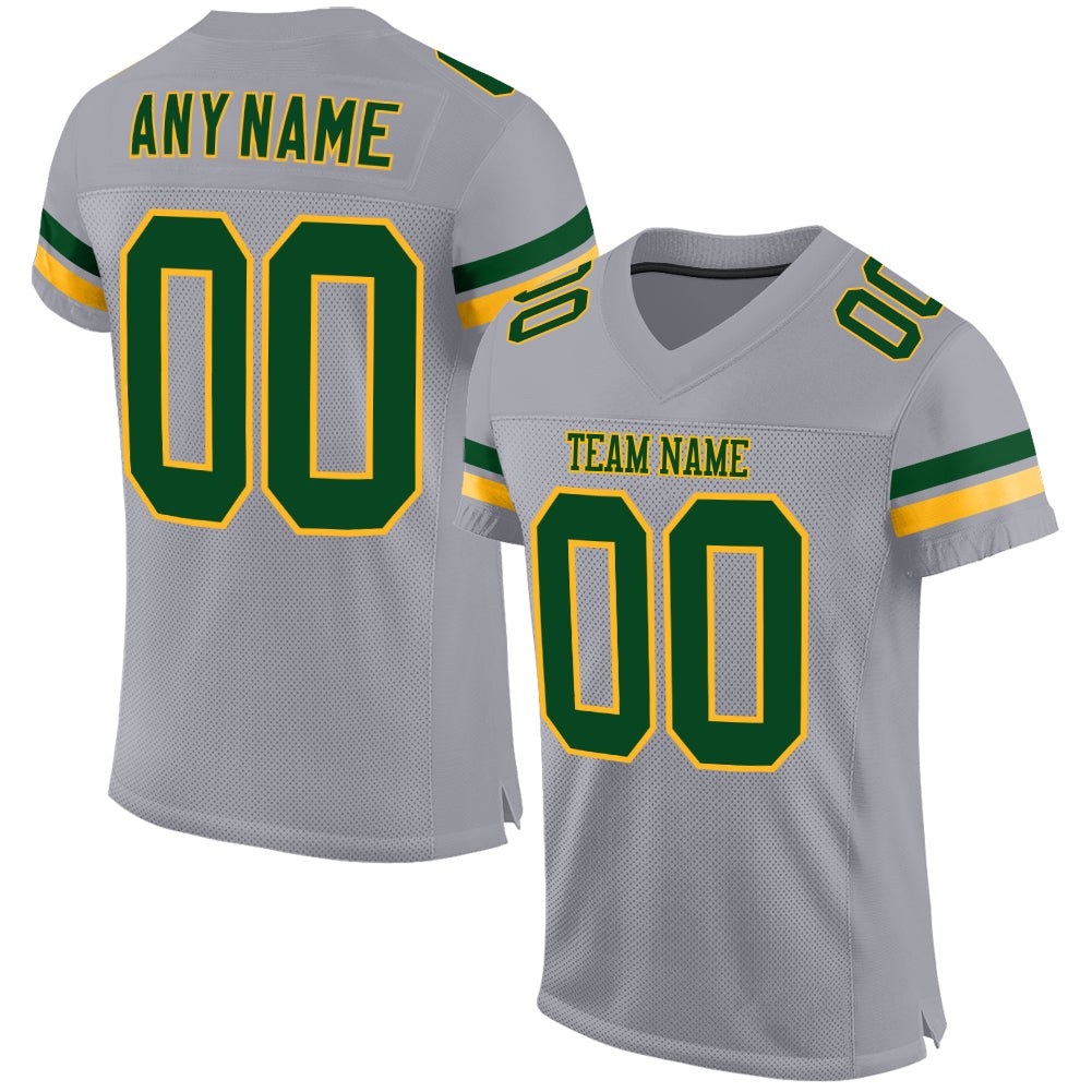 Custom Light Gray Green-Gold Mesh Authentic Football Jersey photo 1