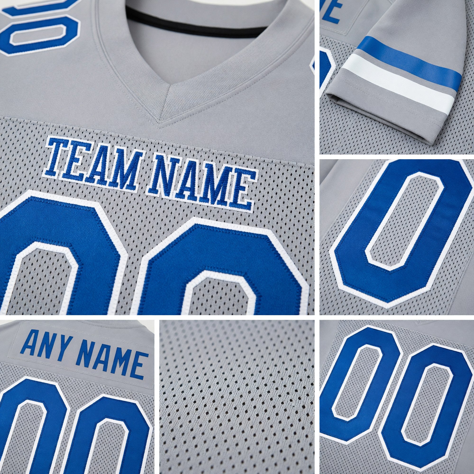 Custom Light Gray Royal-White Mesh Authentic Football Jersey detail