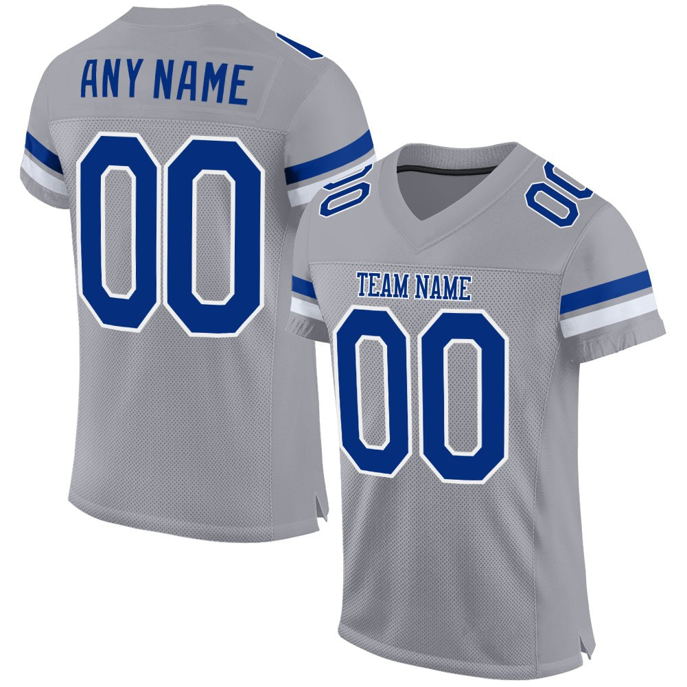 Custom Light Gray Royal-White Mesh Authentic Football Jersey photo 1