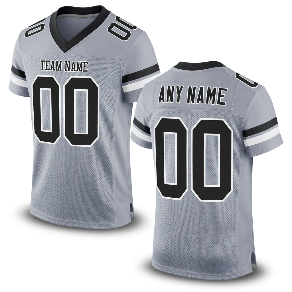 Custom Light Gray Black-White Mesh Authentic Football Jersey