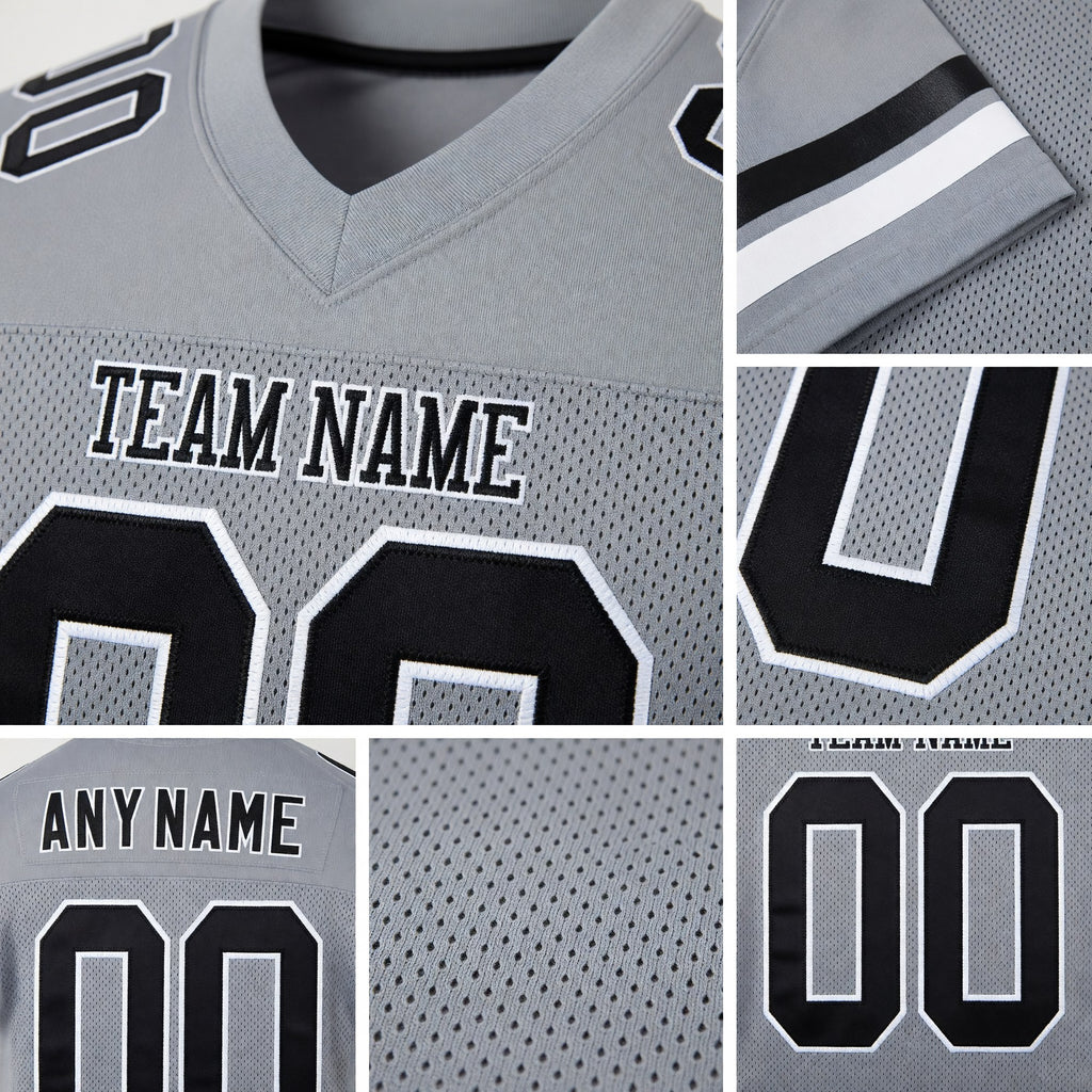 Custom Light Gray Black-White Mesh Authentic Football Jersey detail