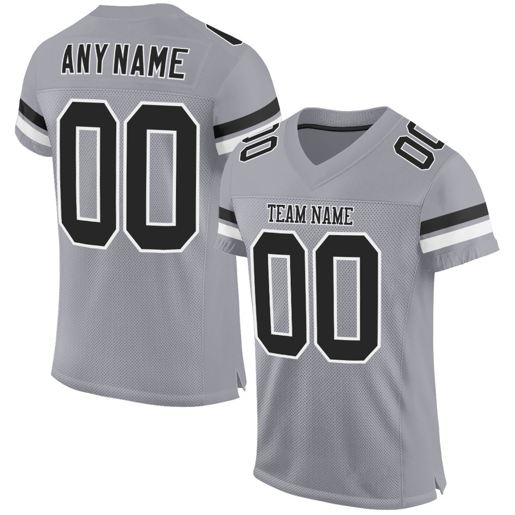 Custom Light Gray Black-White Mesh Authentic Football Jersey photo 1