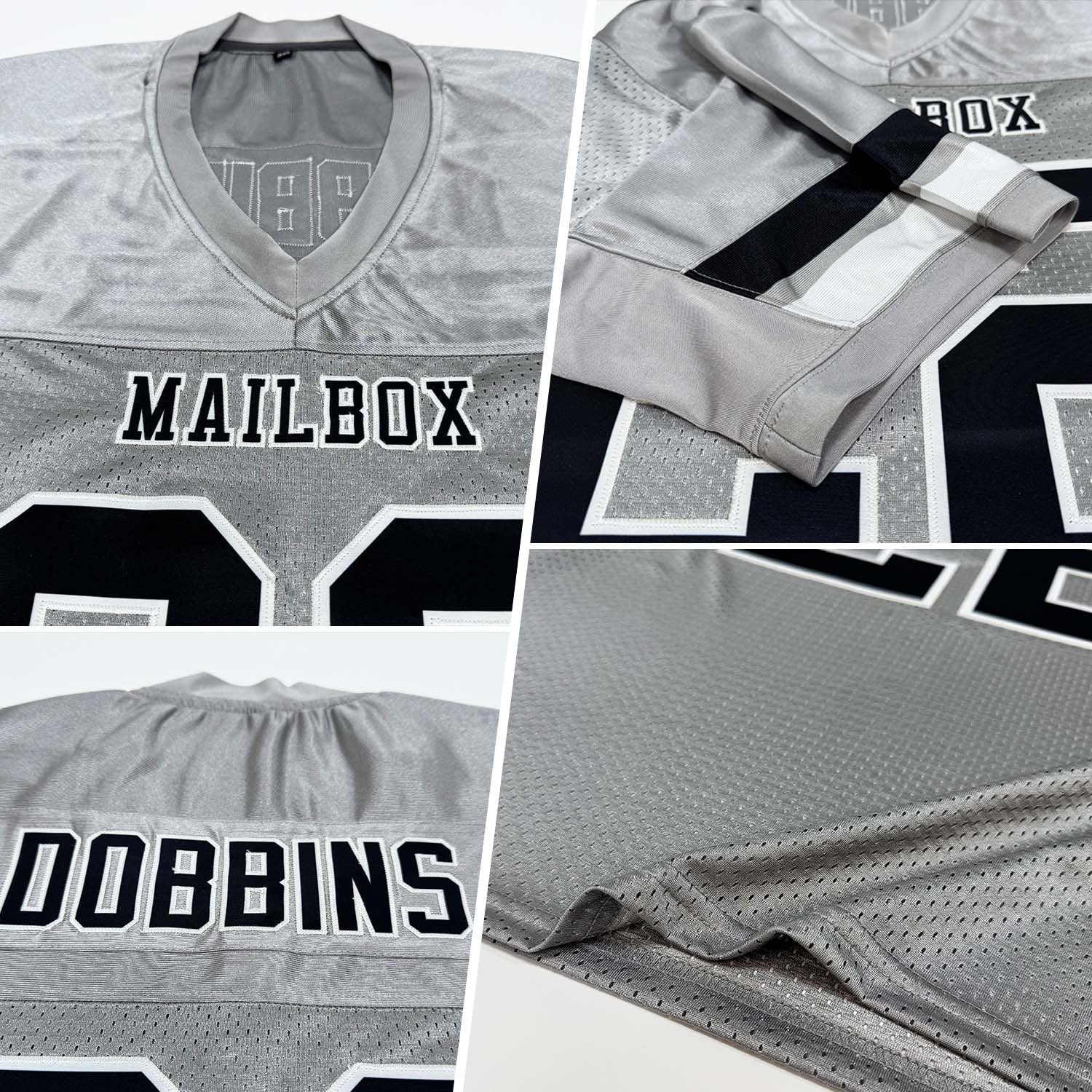 Custom Light Gray Black-White Mesh Authentic Football Jersey photo 2