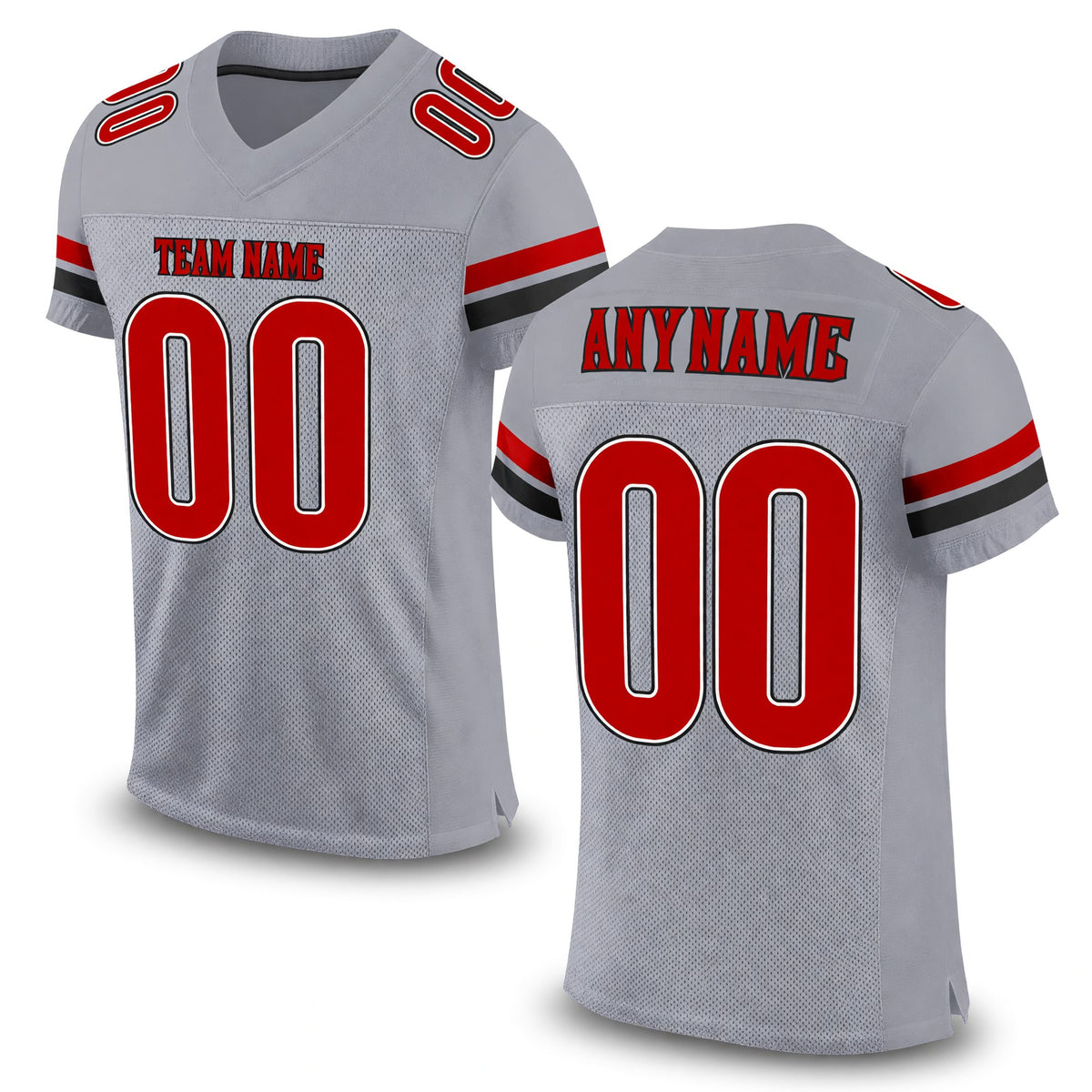 Custom Light Gray Red-Black Mesh Authentic Football Jersey