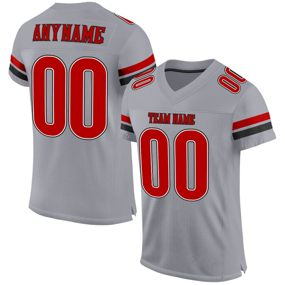 Custom Light Gray Red-Black Mesh Authentic Football Jersey photo 1