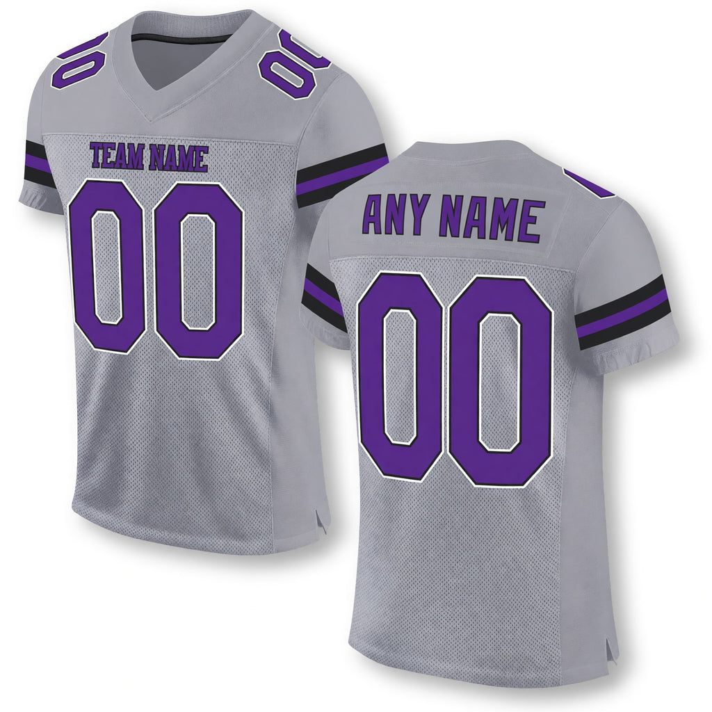 Custom Light Gray Purple-Black Mesh Authentic Football Jersey