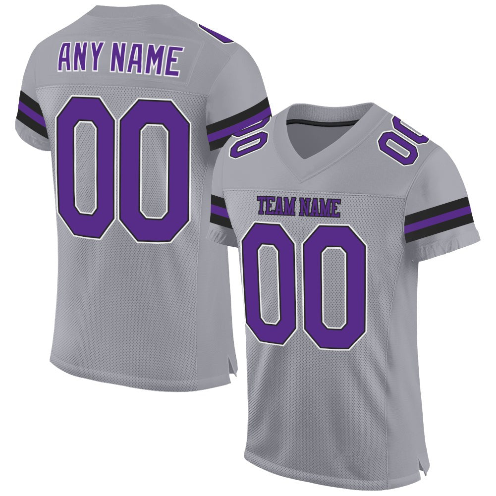 Custom Light Gray Purple-Black Mesh Authentic Football Jersey photo 1