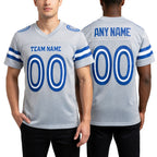 Custom Light Gray White-Royal Mesh Authentic Football Jersey worn front and back