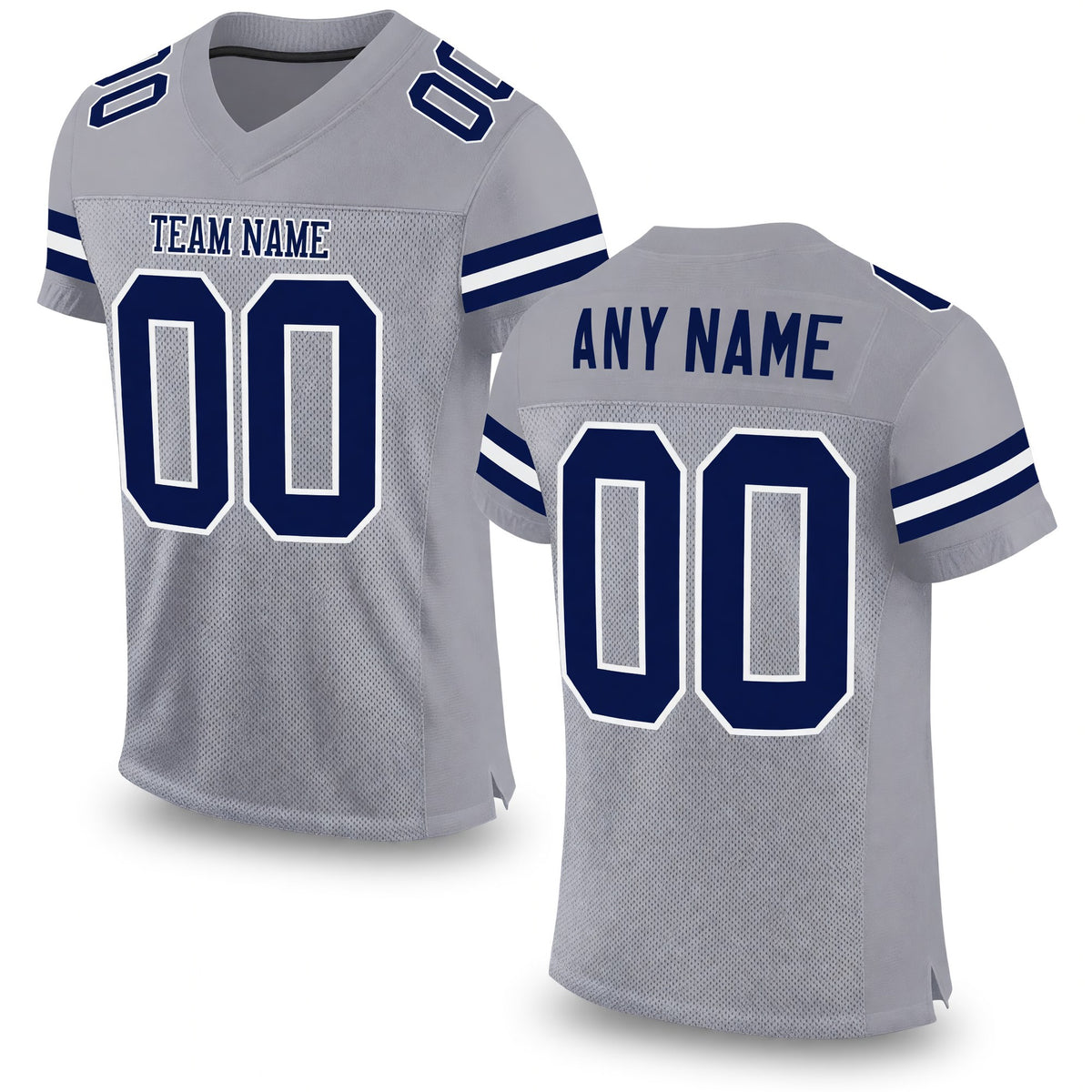 Custom Light Gray Navy-White Mesh Authentic Football Jersey