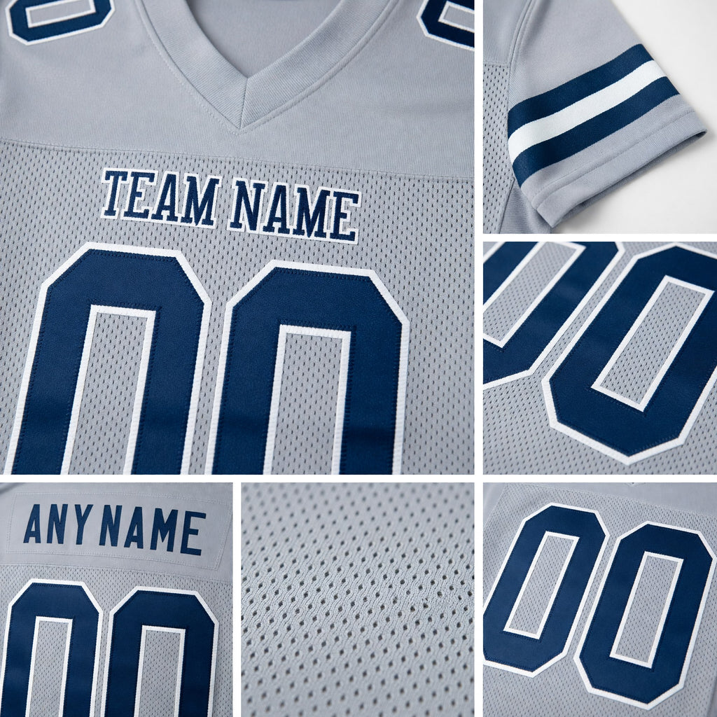 Custom Light Gray Navy-White Mesh Authentic Football Jersey detail