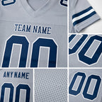 Custom Light Gray Navy-White Mesh Authentic Football Jersey detail