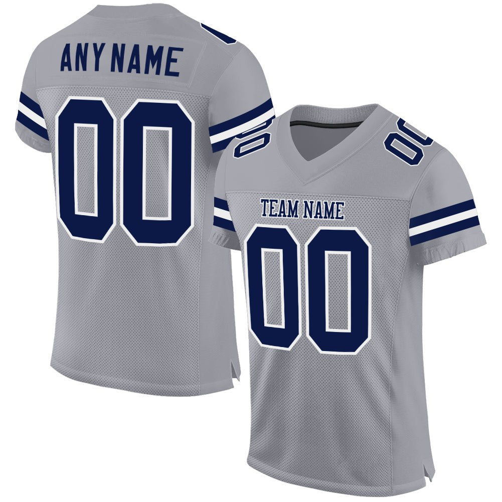 Custom Light Gray Navy-White Mesh Authentic Football Jersey photo 1