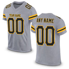 Custom Light Gray Black-Gold Mesh Authentic Football Jersey