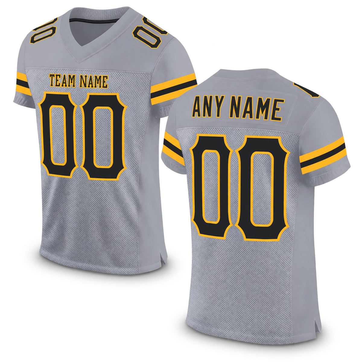 Custom Light Gray Black-Gold Mesh Authentic Football Jersey