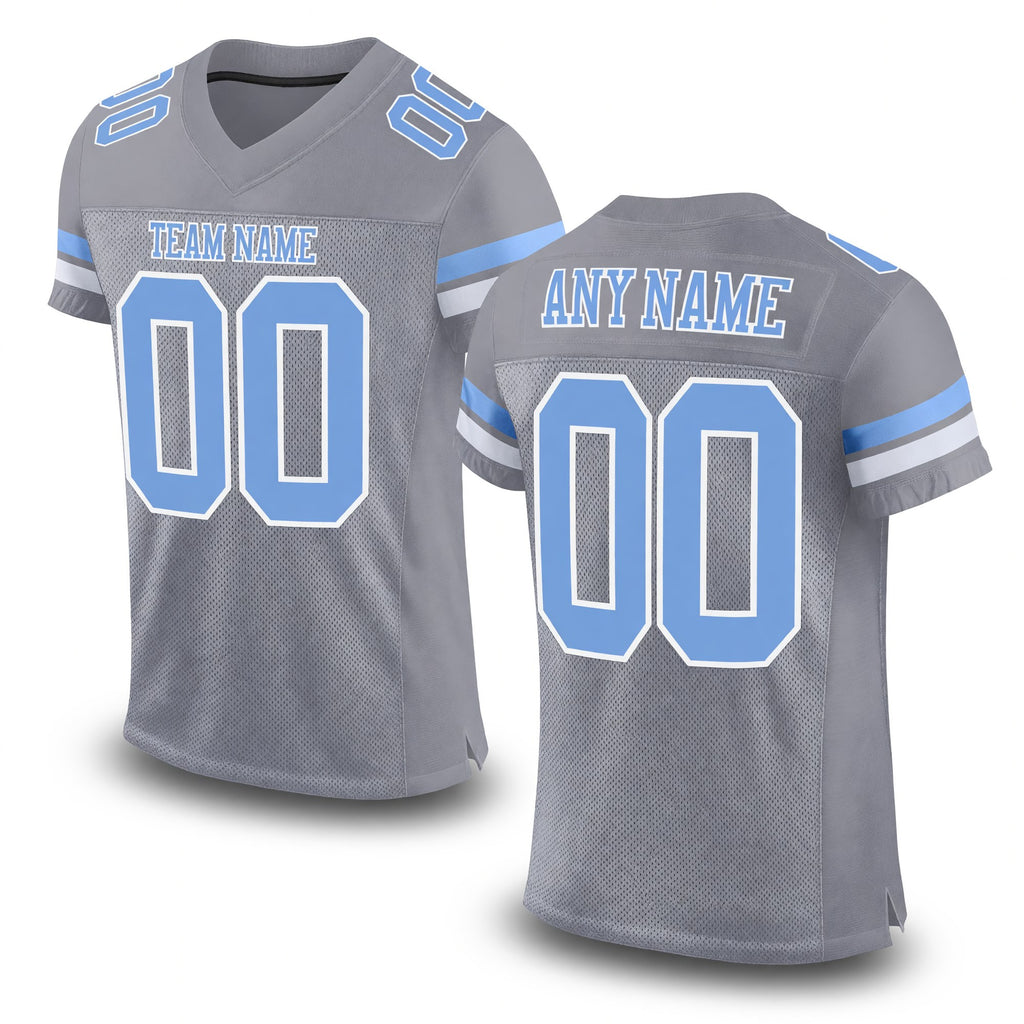 Custom Light Gray Light Blue-White Mesh Authentic Football Jersey
