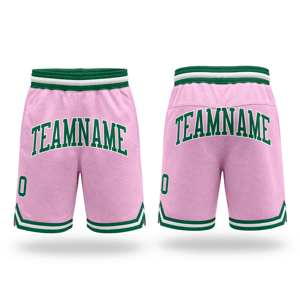 Custom Light Pink Kelly Green-White Authentic Throwback Basketball Shorts