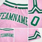 Custom Light Pink Kelly Green-White Authentic Throwback Basketball Shorts detail