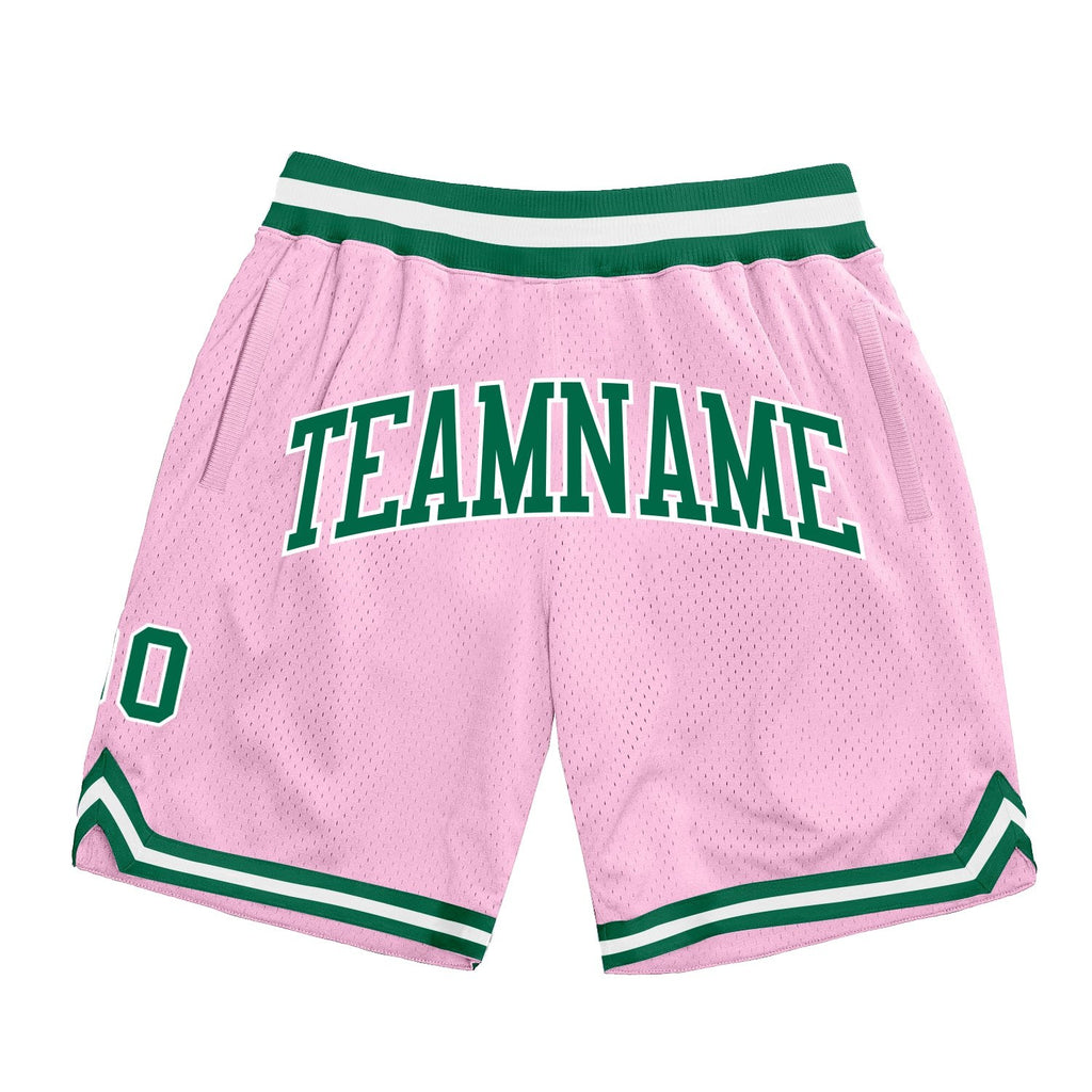 Custom Light Pink Kelly Green-White Authentic Throwback Basketball Shorts photo 1