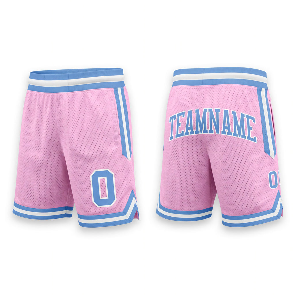Custom Light Pink Light Blue-White Authentic Throwback Basketball Shorts