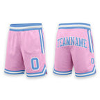 Custom Light Pink Light Blue-White Authentic Throwback Basketball Shorts