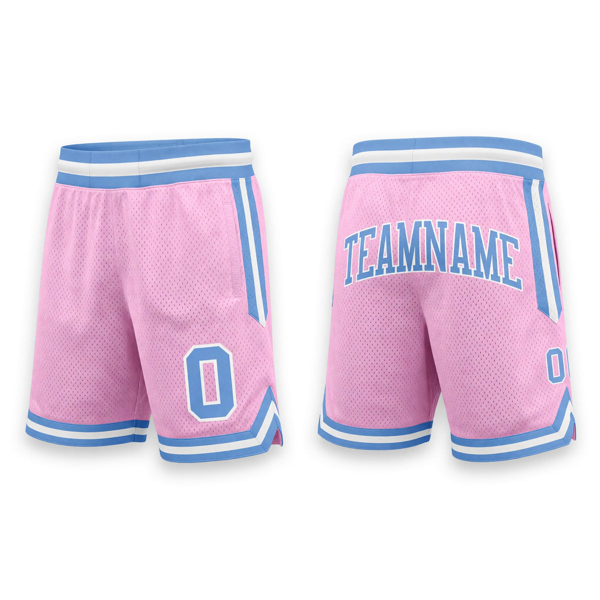 Custom Light Pink Light Blue-White Authentic Throwback Basketball Shorts