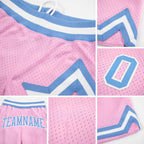 Custom Light Pink Light Blue-White Authentic Throwback Basketball Shorts detail