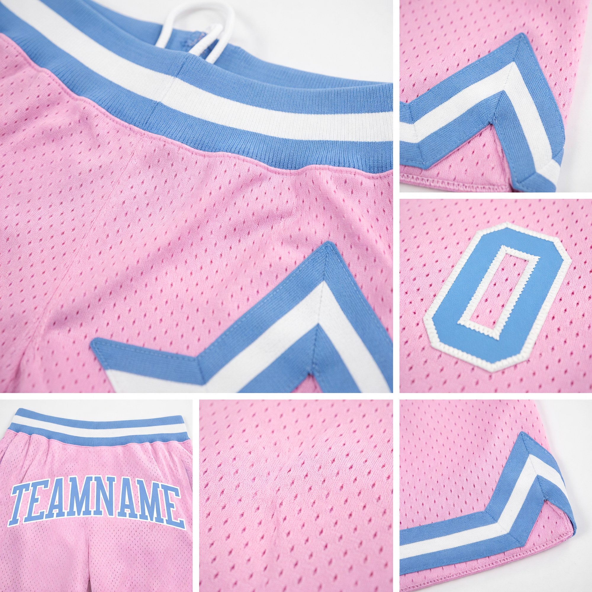 Custom Light Pink Light Blue-White Authentic Throwback Basketball Shorts detail