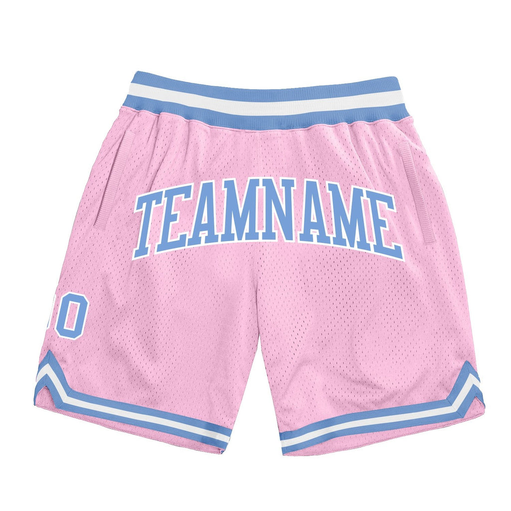 Custom Light Pink Light Blue-White Authentic Throwback Basketball Shorts photo 1
