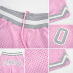 Custom Light Pink Gray-White Authentic Throwback Basketball Shorts detail