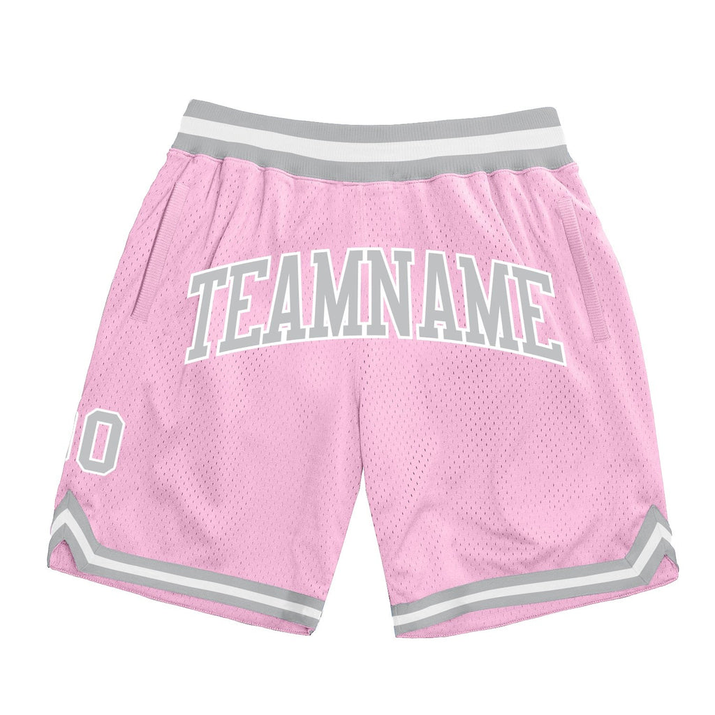 Custom Light Pink Gray-White Authentic Throwback Basketball Shorts photo 1