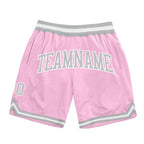 Custom Light Pink Gray-White Authentic Throwback Basketball Shorts photo 1