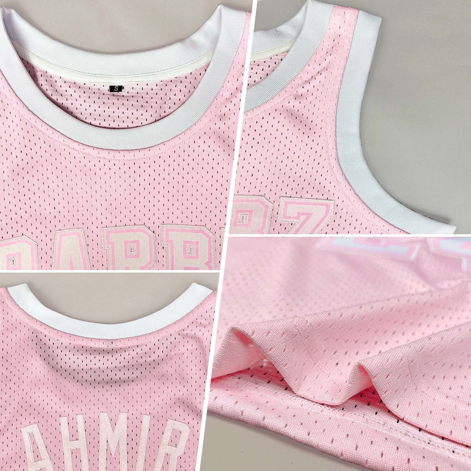 Custom Light Pink White Authentic Throwback Basketball Jersey photo 2
