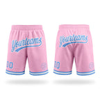 Custom Light Pink Light Blue-White Authentic Throwback Basketball Shorts