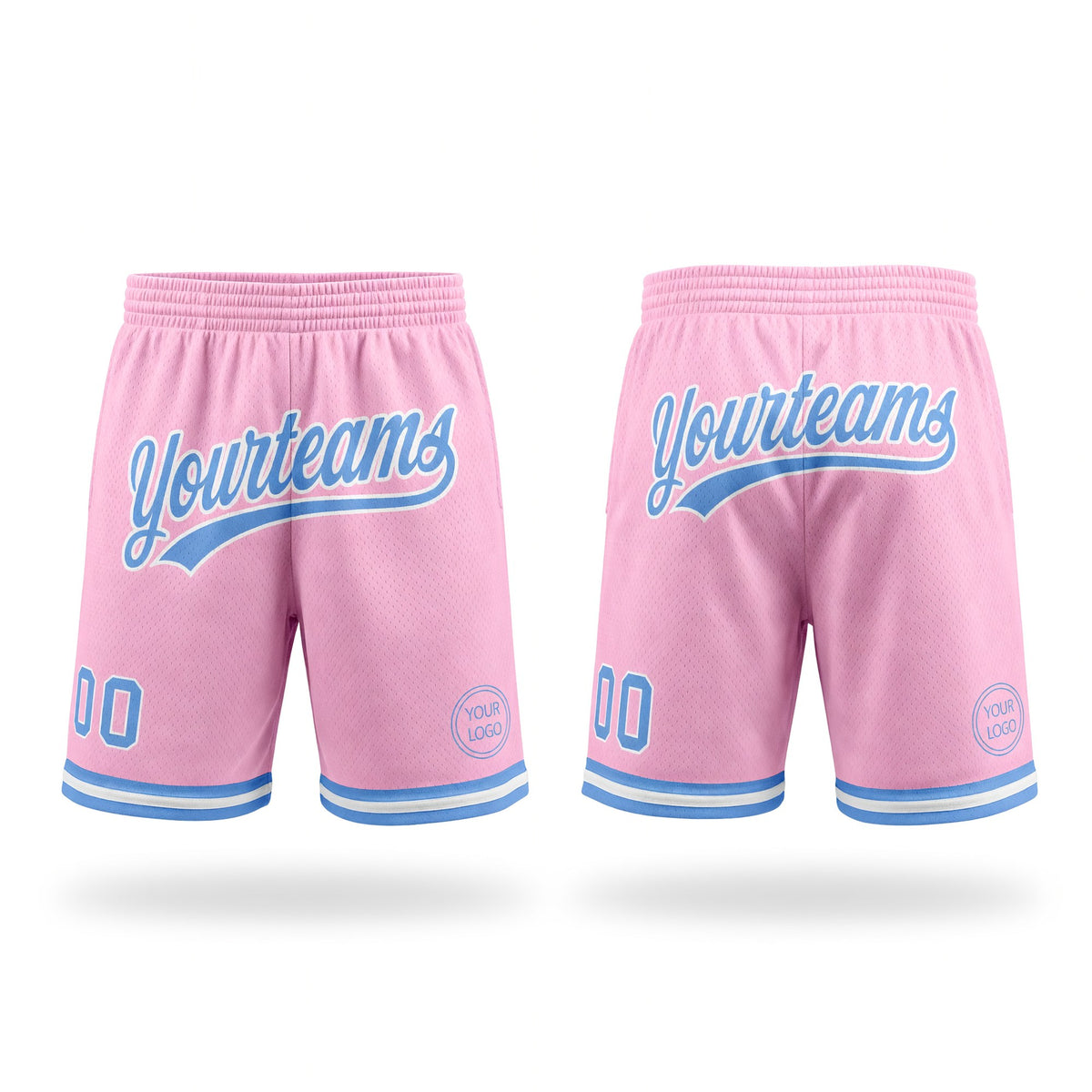 Custom Light Pink Light Blue-White Authentic Throwback Basketball Shorts