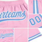 Custom Light Pink Light Blue-White Authentic Throwback Basketball Shorts detail