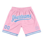 Custom Light Pink Light Blue-White Authentic Throwback Basketball Shorts photo 1